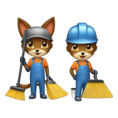 2 foxes working in a cleaning company with job attributes sticker