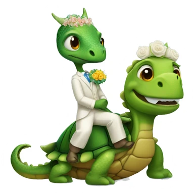 A dragon and a turtle getting married sticker