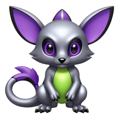 Futuristic cool shiny metallic alloy silver-grey-black-obsidian purple neon-green white lime animal hybrid Fakemon full body sticker