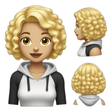 it woman blonde Bob Haircut lite Curly no glasses black outfit hoodies sticker