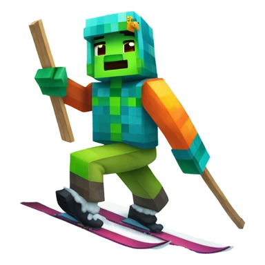 Minecraft Creeper wearing a fish beanie and skiing sticker