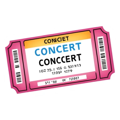 Concert ticket emoji, with a code at the side, ant the word "CONCERT" at the front sticker