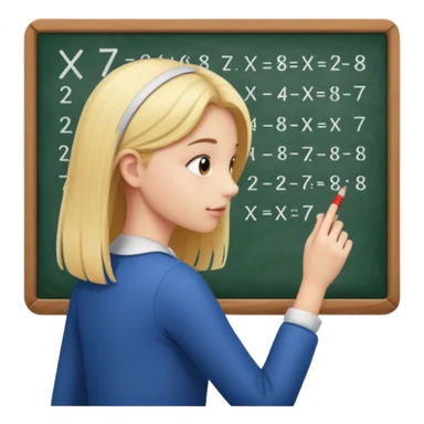 girl solving math problem on the board, side view. sticker