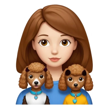 a girl with straight brown hair and a caramel-colored poodle next to her sticker