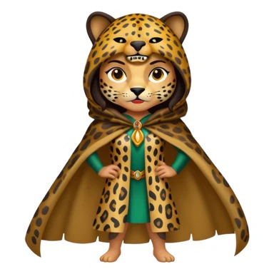 forest sticker character, latina woman dressed as jaguar spirit, spotted cloak, confident stance sticker
