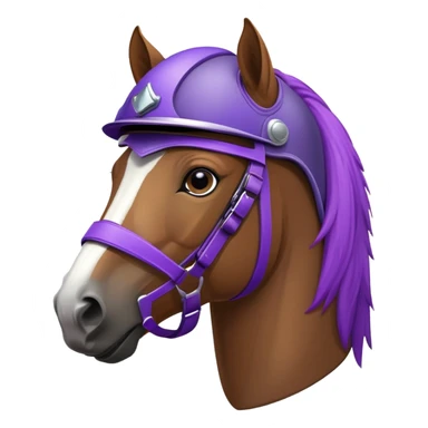 A horse with a purple driver helmet sticker