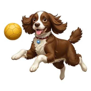 brown English springer spaniel jumping for joy on a Northumberland beach with a bag of balls sticker