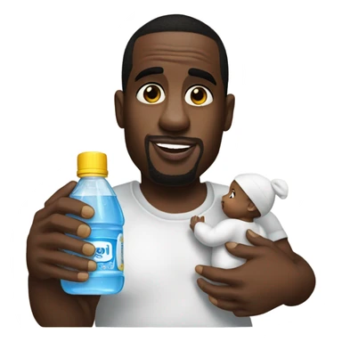 P diddy holding baby with a bottle of baby oil  sticker