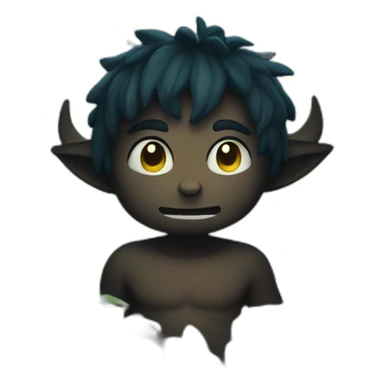 small demon boy with small horns , in a forest at night, looking through bushes sticker