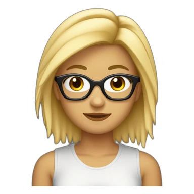 chica rubia con pelo largo y suelto, com mechas rubias en el peloy gafas negras sticker