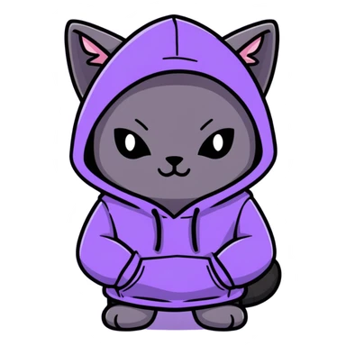 Black cat with a purple hoodie sticker
