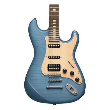 A gray-blue electric guitar with a black pick guard and only one volume knob  sticker