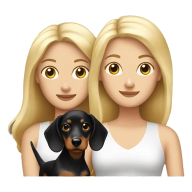Blonde white woman and Brunette white woman holding black and tan dachshund sticker