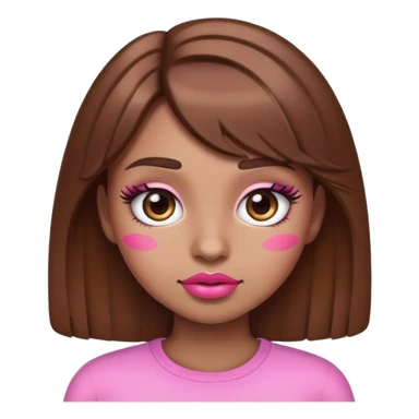 Girl emoji with brown hair ,  with large pink pout and thick eyelashes  sticker