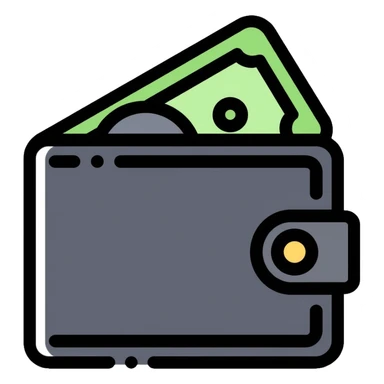 black wallet with one single dollar bill inside, just one dollar sticker