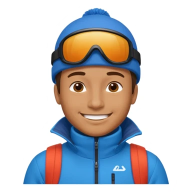 man skiing, blue outfit, smiling sticker