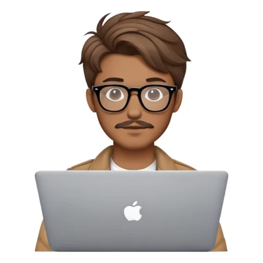brown balayage college stylish hipster man with MacBook with glasses sticker