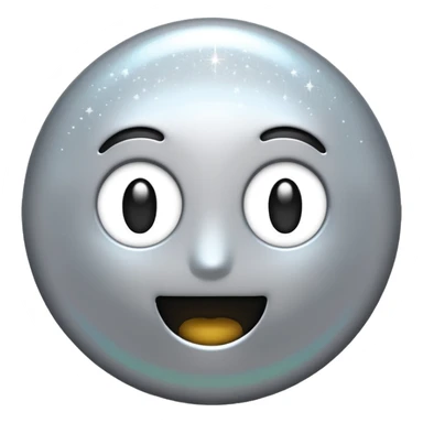 Silver chrome sparkle emoji, iOS emoji style, minimal shape, glossy metallic shine, clean background, smooth lighting sticker
