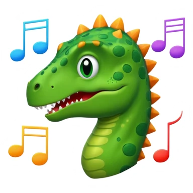 cartoon dinosaur face with music notes sticker