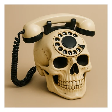 a playful and bold telephone shaped like a skull sticker