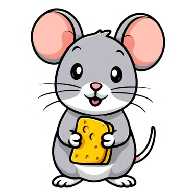 Adorable cartoon mouse holding a piece of cheese sticker