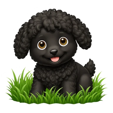 Black doodle dog playing in grass sticker