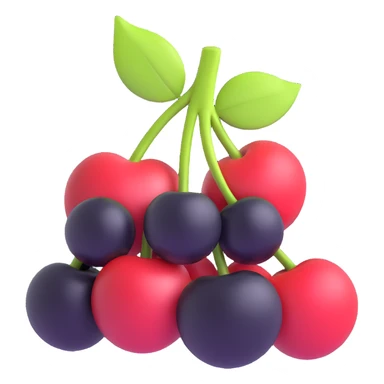 Make the cherry antipy as volumetric as possible, add expressive lighting and shading, change the color of the berries to black, in a modern 3D iOS style with a clean background. sticker