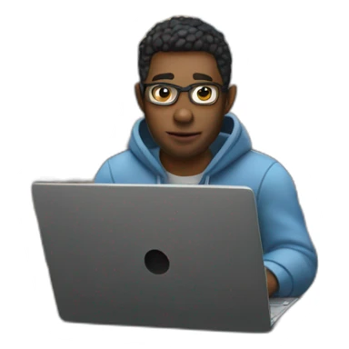 dev working on laptop with city scape in background sticker