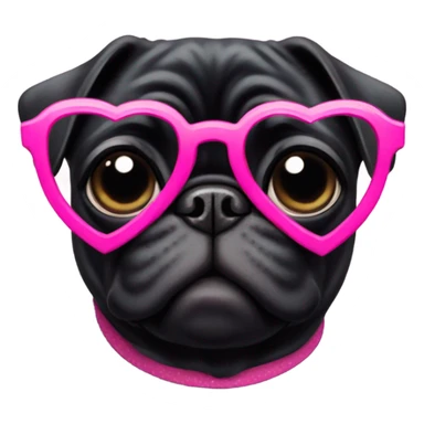 Black pug wearing heart shaped pink glasses  sticker