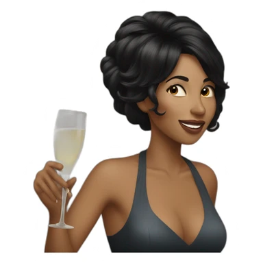Funny blackhair woman drinks champagne sticker