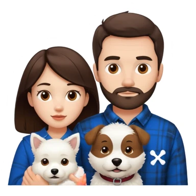 scottish man with stubble, brunette woman and white fluffy dog sticker