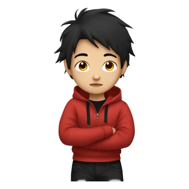 Asian boy wearing emo red hoodie and baggy black jeans with red hair very cute  sticker