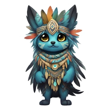 cute cool edgy ethereal shy epic tribal fantasy animal fursona Fionbri creature by griffsnuff & LiLaiRa & Falvie with exotic colors with intricate patterns and feathers and headdress and necklace full body sticker