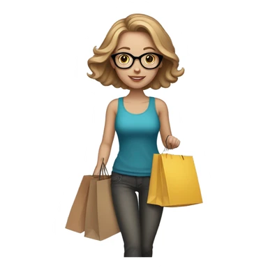 white girl with light brown hair and glasses. she has shopping bags in her hand. sticker