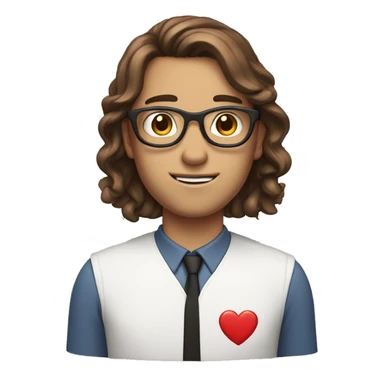 white nerd brown hair with heart hand sticker