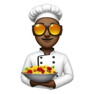 chef in sunglasses holding a dish decorated with flowers sticker