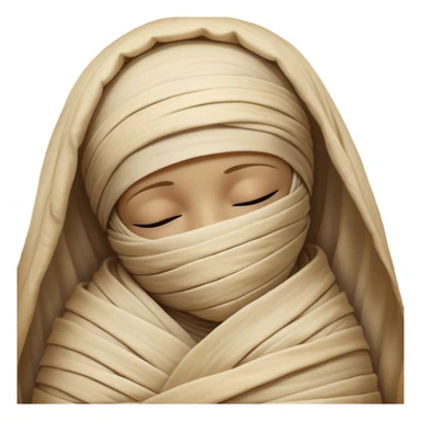 A snug, cozily wrapped mummy, fully encased in soft, slightly loose bandages, even its face gently hidden behind folds with only a tiny glimpse of sleepy eyes, nestled in warm, faded tones with gentle golden accents, simplified yet irresistibly charming, highly detailed with a soft glowing outline capturing the peaceful aura of an ancient being drifting into rest! sticker