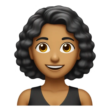 mujer de 29 años con cabello negro liso, peinado con partitura a la izquierda, nariz pequeña y respingada, con pecas, con sonrisa sticker