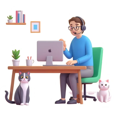 person on a video call working from home with a cat nearby sticker