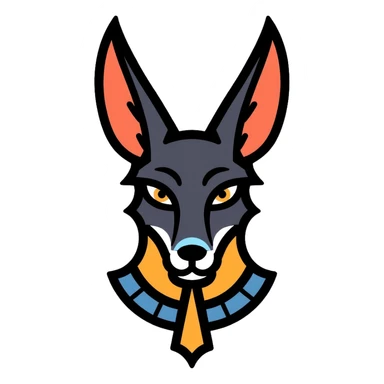 Egyptian god Anubis with jackal head, headdress, collar sticker