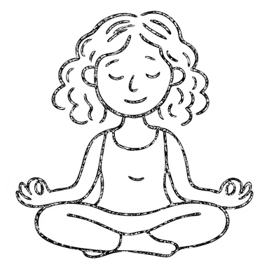 brunette girl with curly hair meditating, sitting cross-legged, hand drawn outlined icon sticker