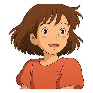 a wonderful girl with brown hair, ghibli style sticker