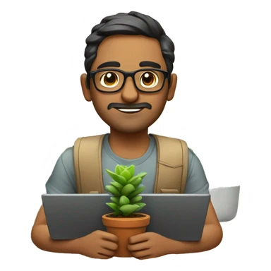 An indian developer with specs, laptops and succulent plants  sticker