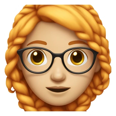 girl with her hair tied on both sides, orange hair, white skin, with a crooked glasses on her face sticker