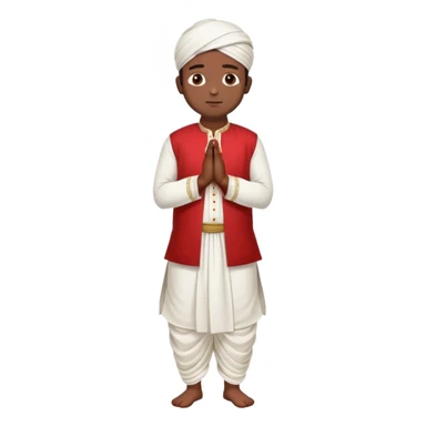 Full body Bengali man wearing traditional red kurti and white dhoti with hands joined in prayer position sticker