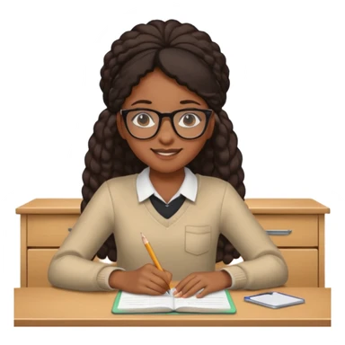 black girl emoji with glasses sitting at a school desk sticker