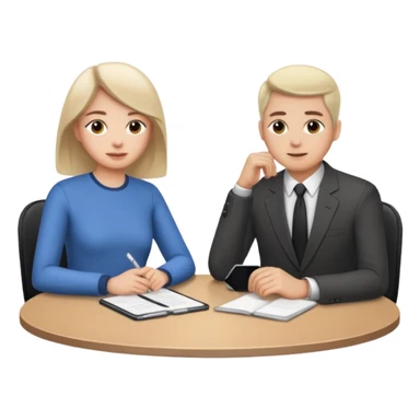 person sitting across a table from another, user interview sticker