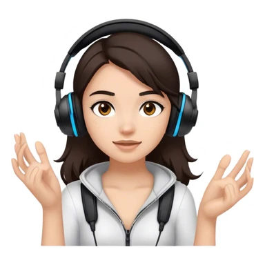girl with dark brown hair and a black gaming headset. put a foot with a toe near her face sticker