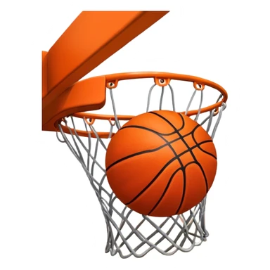 A close-up shot of a basketball entering the hoop, with the ball swishing through and inside  the net. The background features a blurred basketball court, emphasizing the perfect shot and the excitement of the game. sticker