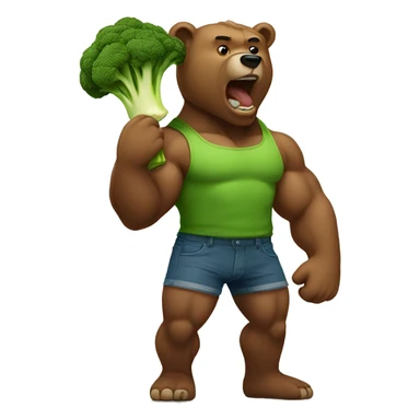 muscular bear eating a broccoli sticker
